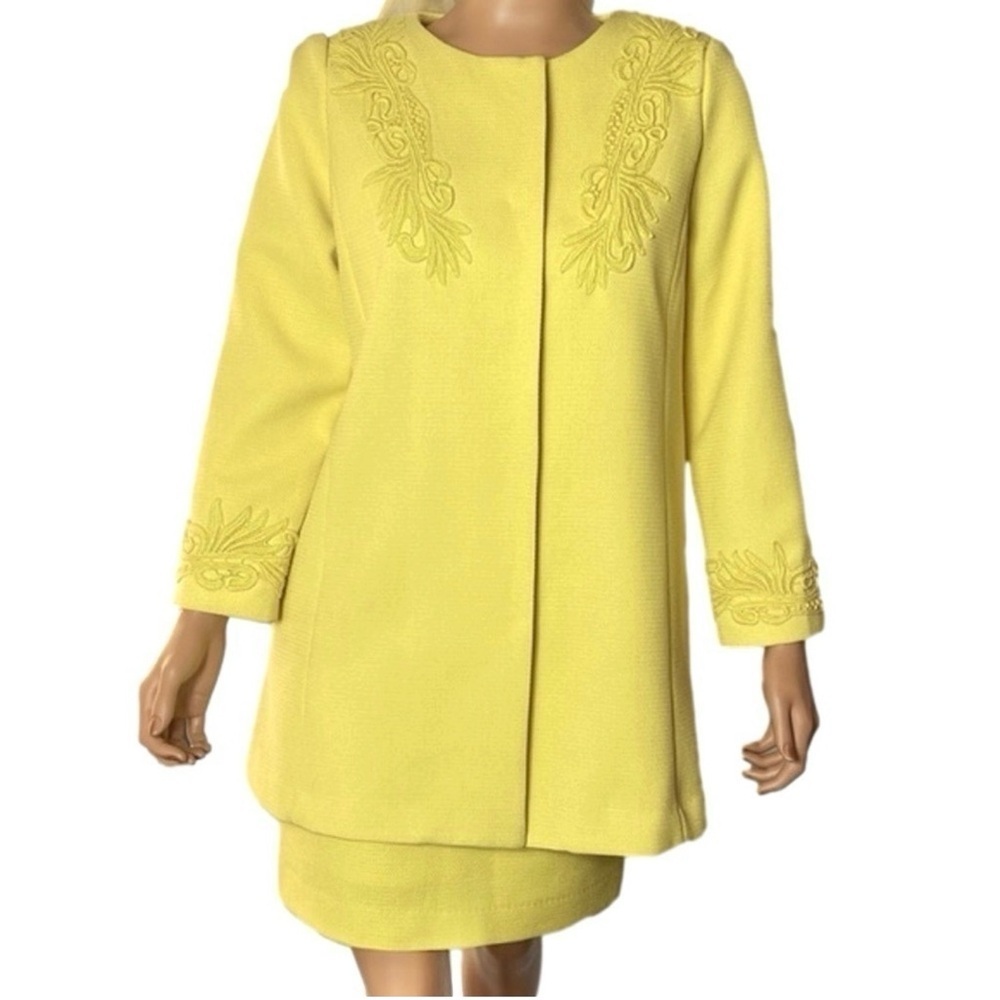DARLING Abigail 60s Mod Yellow Textured Lace Coat & Dress Set Small/Medium vibe - Picture 3 of 16
